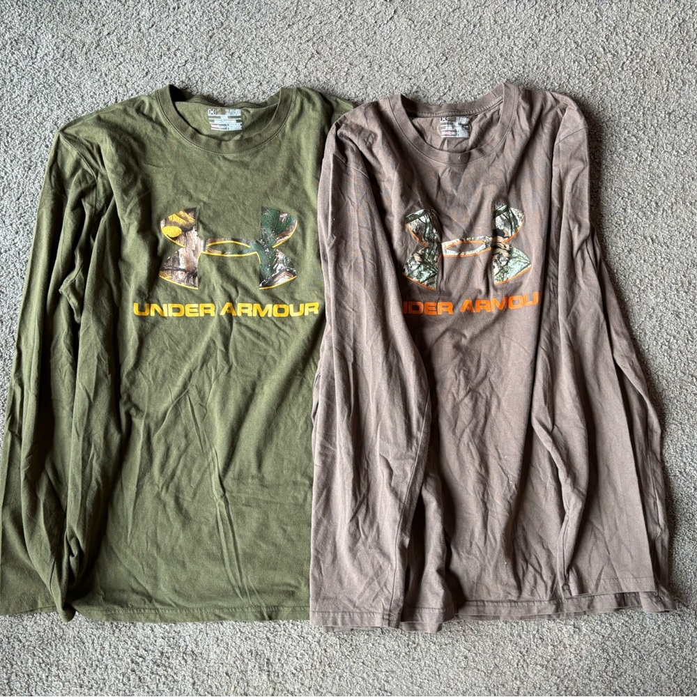 Under Armour Men's Long Sleeve Shirts - Green and Brown